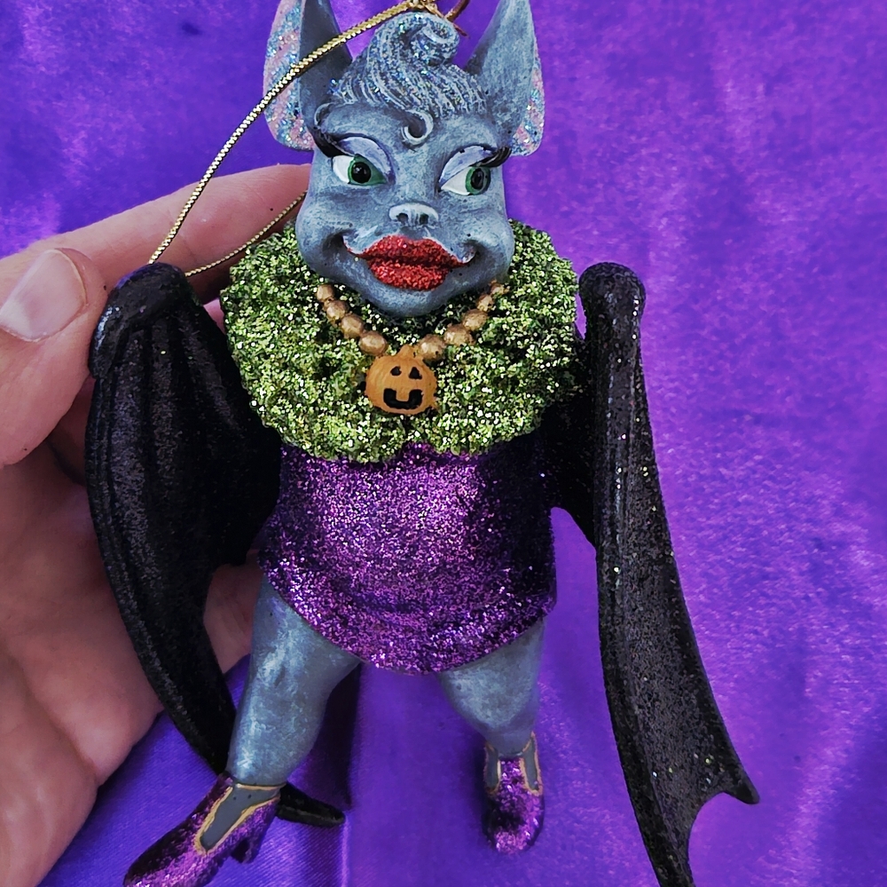 NWOT Spooky Halloween Glitter  Rare Ornament Collectors Item VANESSA The Bat